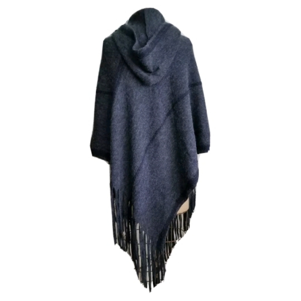 NEW Khaki Long Asymmetric Poncho w/ Hood, 1 sz - Picture 7 of 10